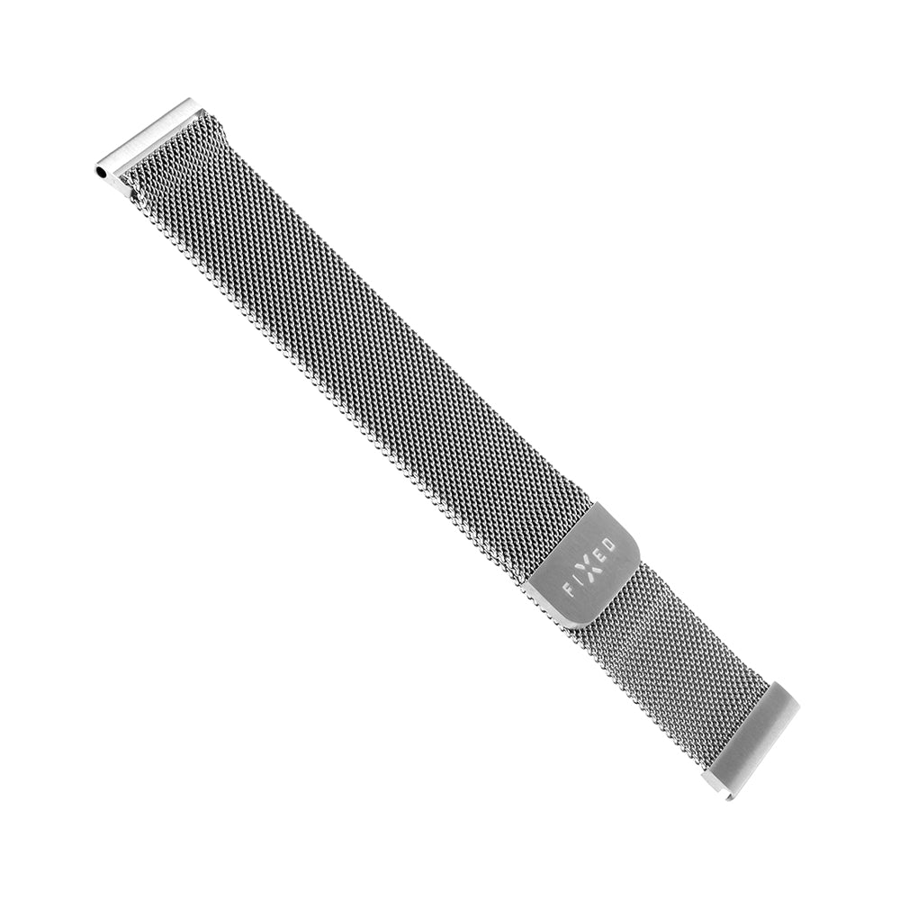 Fixed Mesh -ranneke Samsung Galaxy Watchille / Huawei Watch -sarjalle, 20mm, Hopeanvärinen