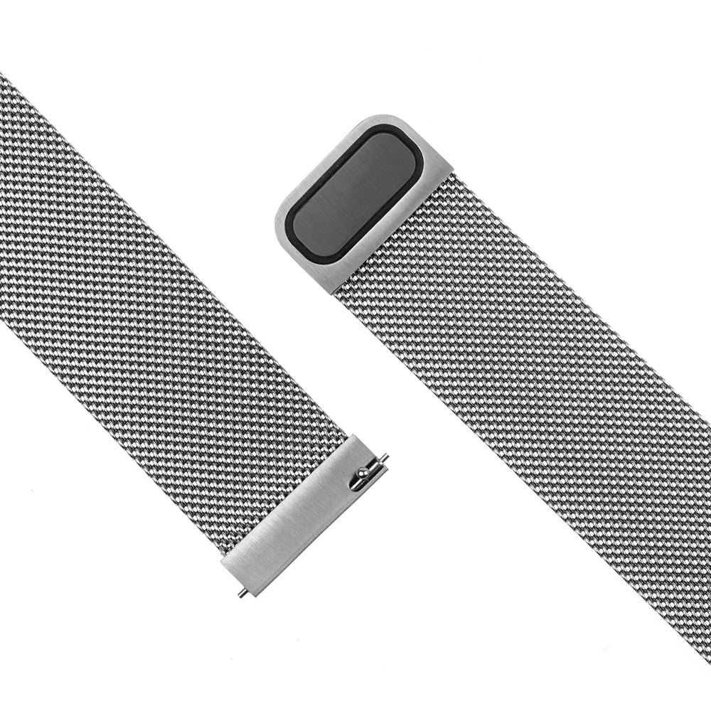 Fixed Mesh -ranneke Samsung Galaxy Watchille / Huawei Watch -sarjalle, 20mm, Hopeanvärinen