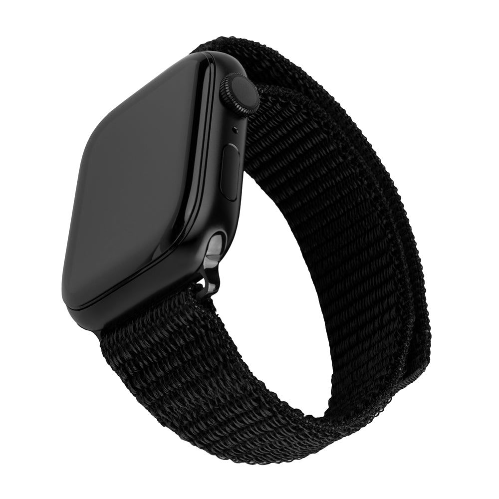 Fixed Nylon Sporty -ranneke Apple Watch 49mm / 46mm / 45mm / 44mm / 42mm -sarjoille, Musta