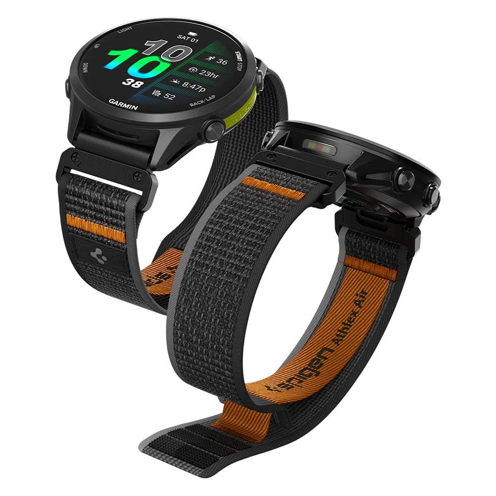 Spigen Athlex Air -ranneke Garmin Watch Fenix / Forerunner / Approach -sarjalle, 22 mm, musta oranssi AMP11426