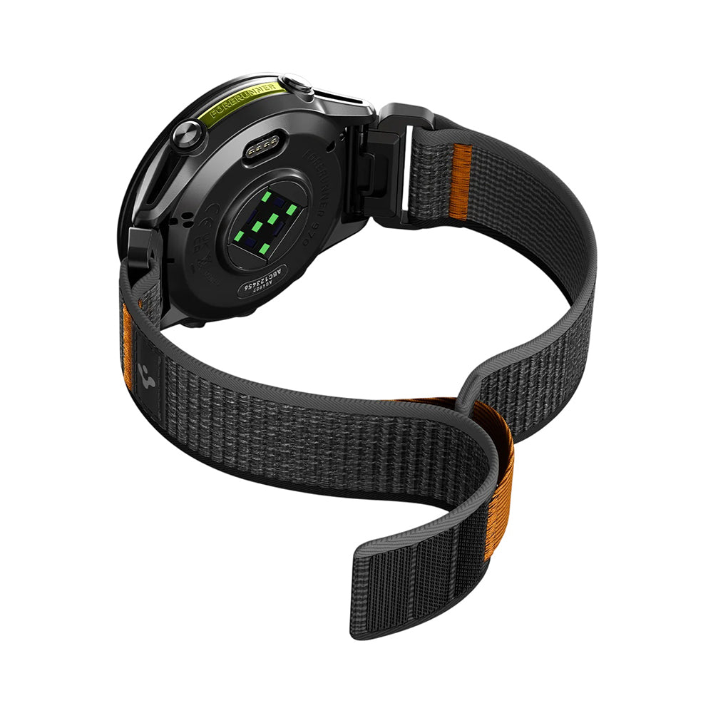 Spigen Athlex Air -ranneke Garmin Watch Fenix / Forerunner / Approach -sarjalle, 22 mm, musta oranssi AMP11426