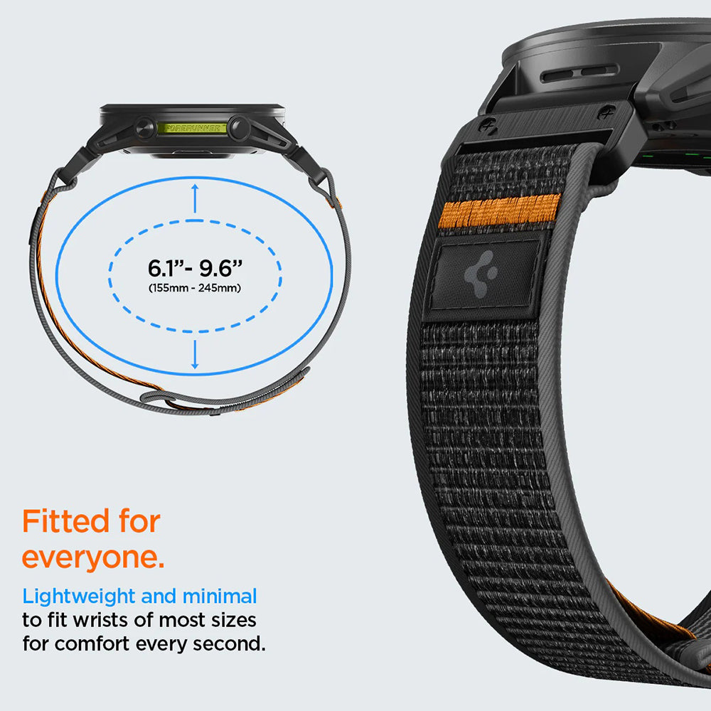 Spigen Athlex Air -ranneke Garmin Watch Fenix / Forerunner / Approach -sarjalle, 22 mm, musta oranssi AMP11426