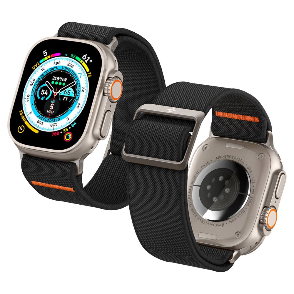 Spigen Fit Lite Ultra -ranneke Apple Watch 49mm / 46mm / 45mm / 44mm / 42mm -sarjalle, Musta AMP05983
