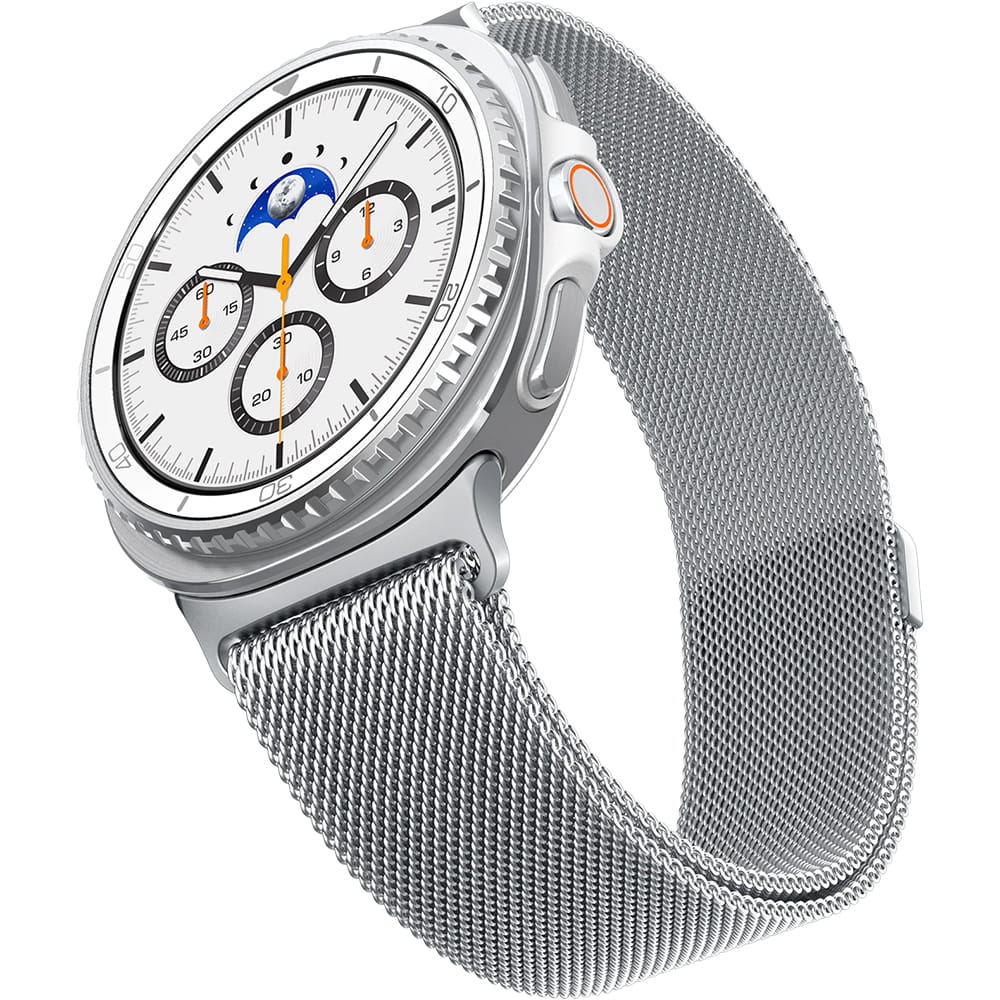 Spigen Metal Fit -ranneke Samsung Galaxy Watch9 / Watch8 / Watch8 Classic -sarjalle, hopea AMP10121