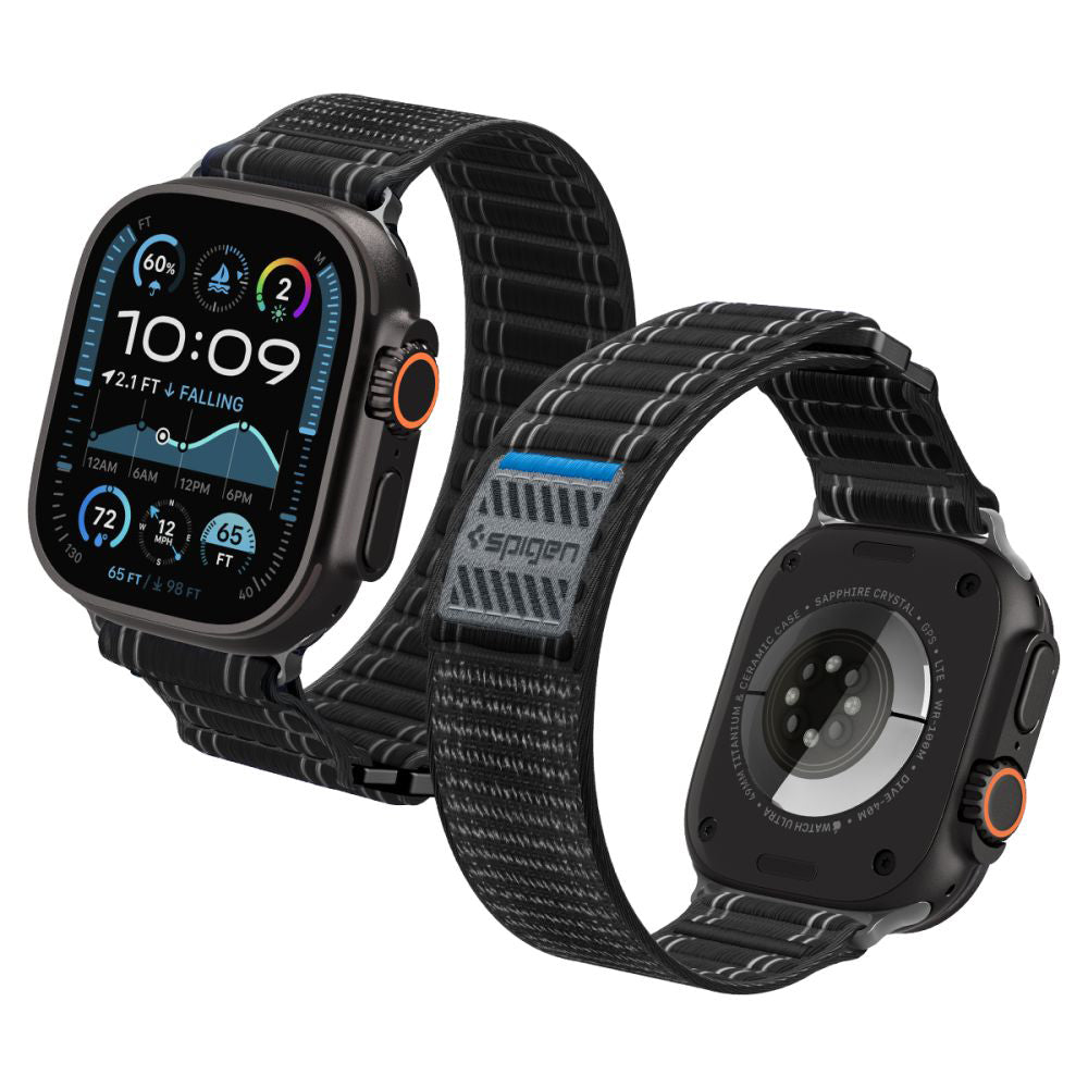 Spigen WBF0 -ranneke Apple Watch 49mm / 46mm / 45mm / 44mm -sarjoille, Musta AMP10141