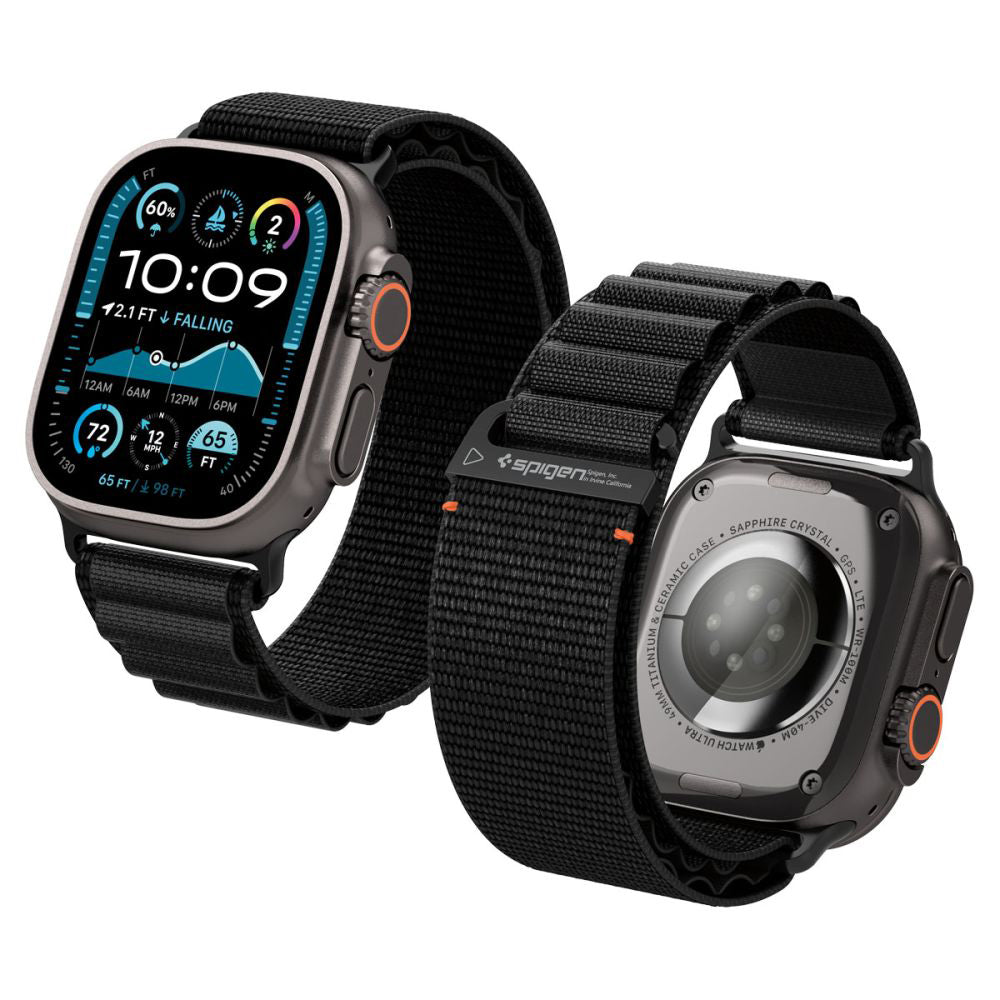 Spigen WBF1 -ranneke Apple Watch 49mm / 46mm / 45mm / 44mm -sarjoille, Musta AMP10144