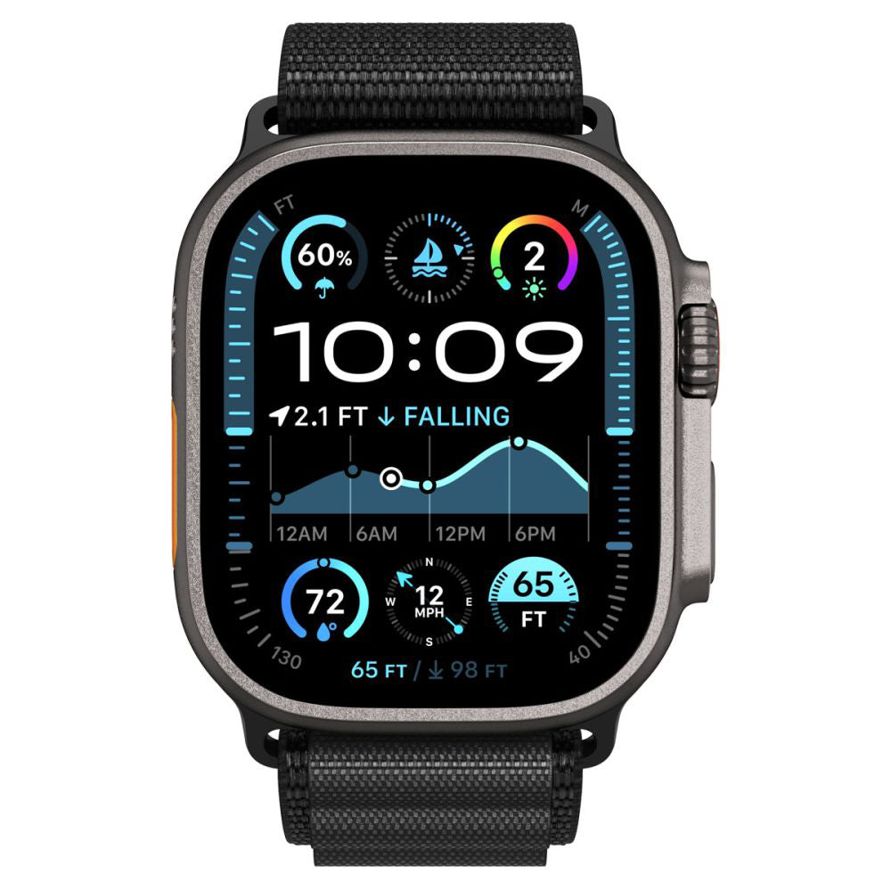 Spigen WBF1 -ranneke Apple Watch 49mm / 46mm / 45mm / 44mm -sarjoille, Musta AMP10144