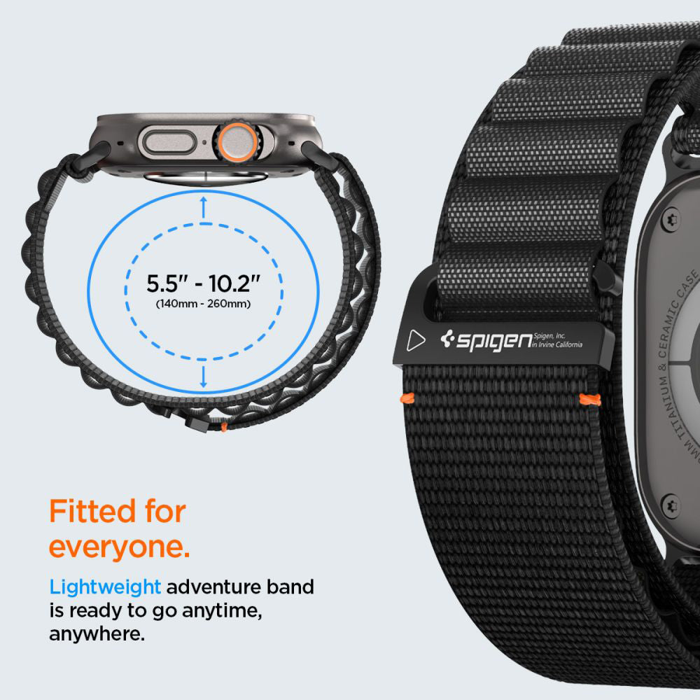 Spigen WBF1 -ranneke Apple Watch 49mm / 46mm / 45mm / 44mm -sarjoille, Musta AMP10144