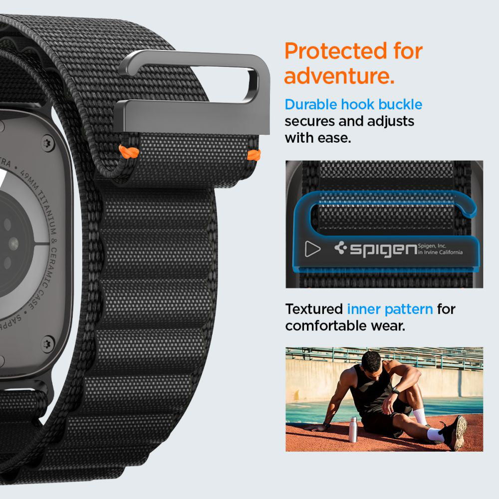 Spigen WBF1 -ranneke Apple Watch 49mm / 46mm / 45mm / 44mm -sarjoille, Musta AMP10144