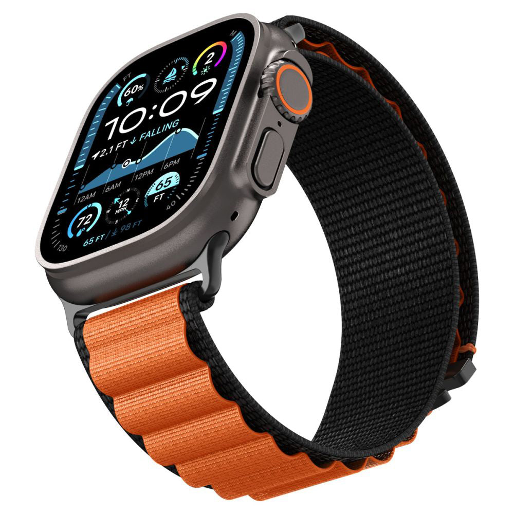 Spigen WBF1 -ranneke Apple Watch 49mm / 46mm / 45mm / 44mm -sarjalle, Musta Oranssi AMP10145