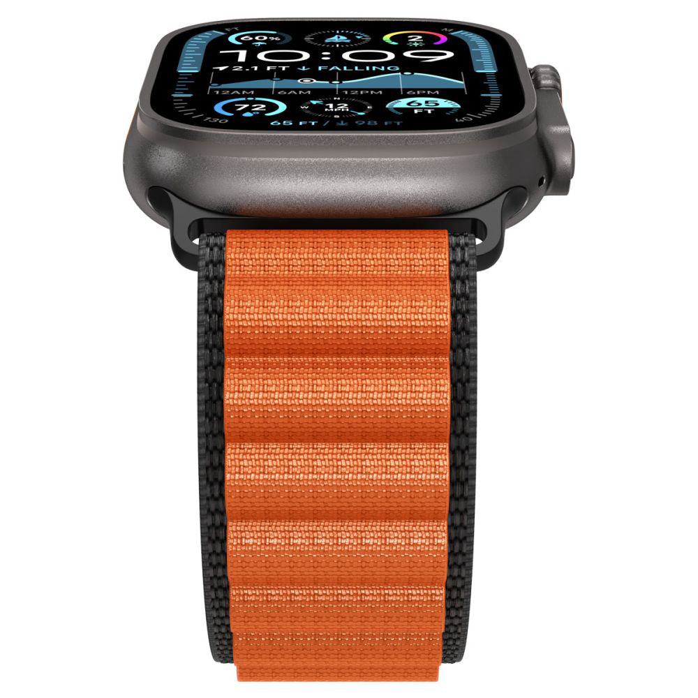 Spigen WBF1 -ranneke Apple Watch 49mm / 46mm / 45mm / 44mm -sarjalle, Musta Oranssi AMP10145