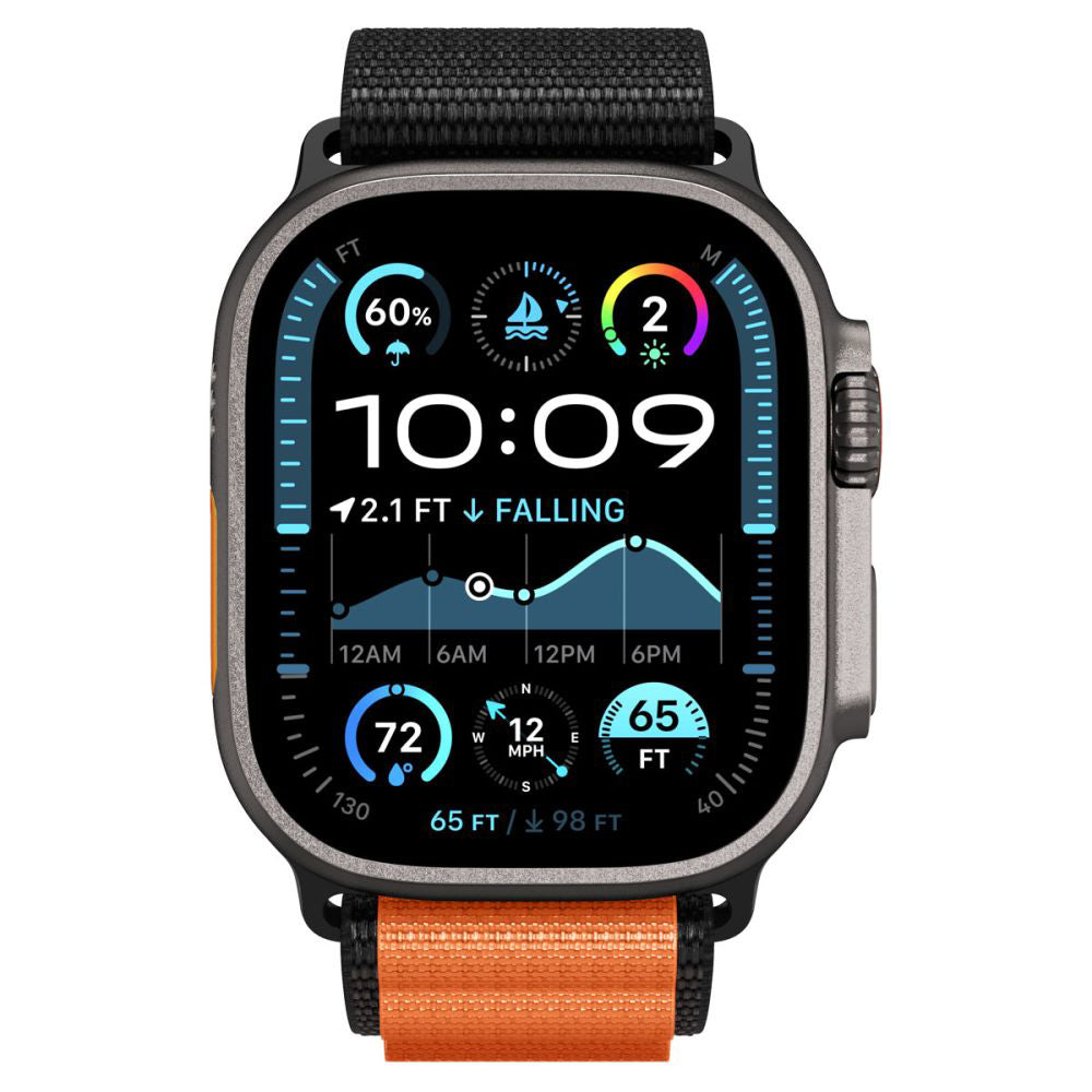 Spigen WBF1 -ranneke Apple Watch 49mm / 46mm / 45mm / 44mm -sarjalle, Musta Oranssi AMP10145