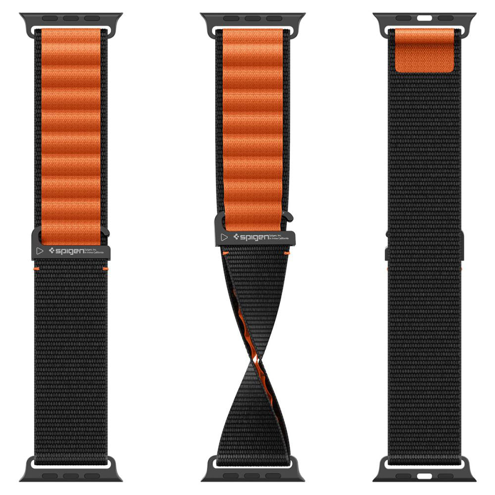 Spigen WBF1 -ranneke Apple Watch 49mm / 46mm / 45mm / 44mm -sarjalle, Musta Oranssi AMP10145