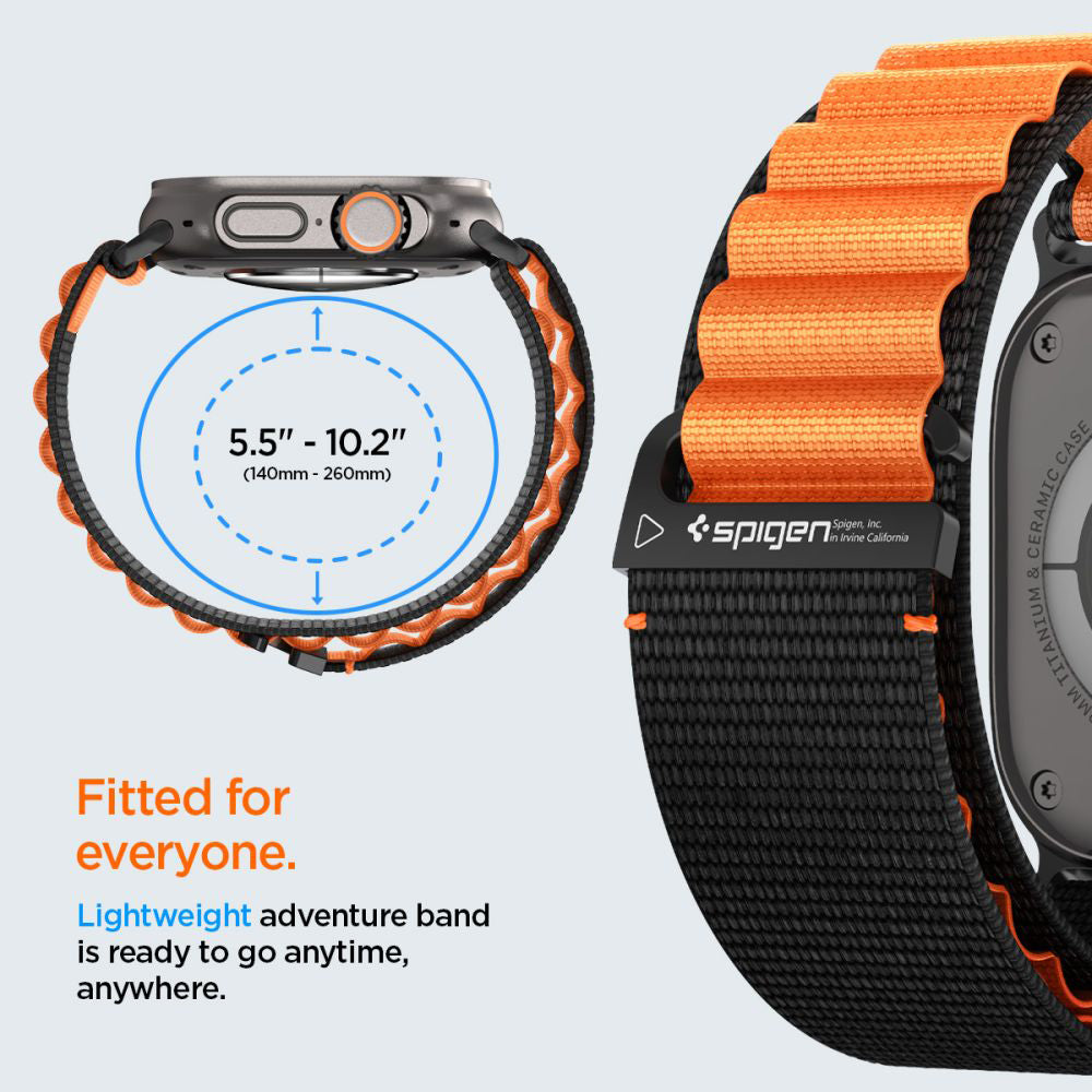 Spigen WBF1 -ranneke Apple Watch 49mm / 46mm / 45mm / 44mm -sarjalle, Musta Oranssi AMP10145