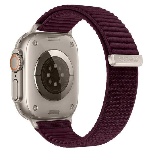 Tech-Protect NylonLoop -ranneke Apple Watchille, 49 mm / 46 mm / 45 mm / 44 mm Series, viininpunainen