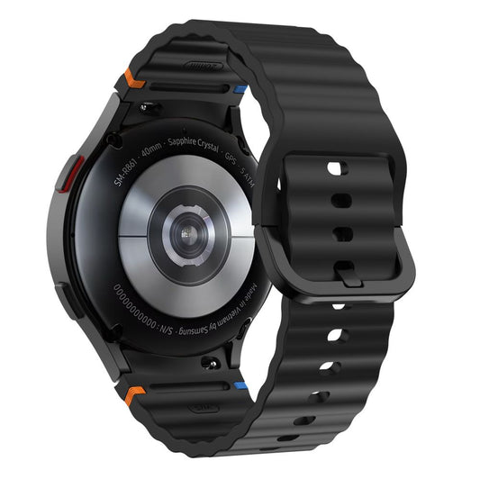 Tech-Protect silikoniurheiluranneke Samsung Galaxy Watch7 / Watch FE / Watch6 / Watch5 / Watch4 sarjalle, musta