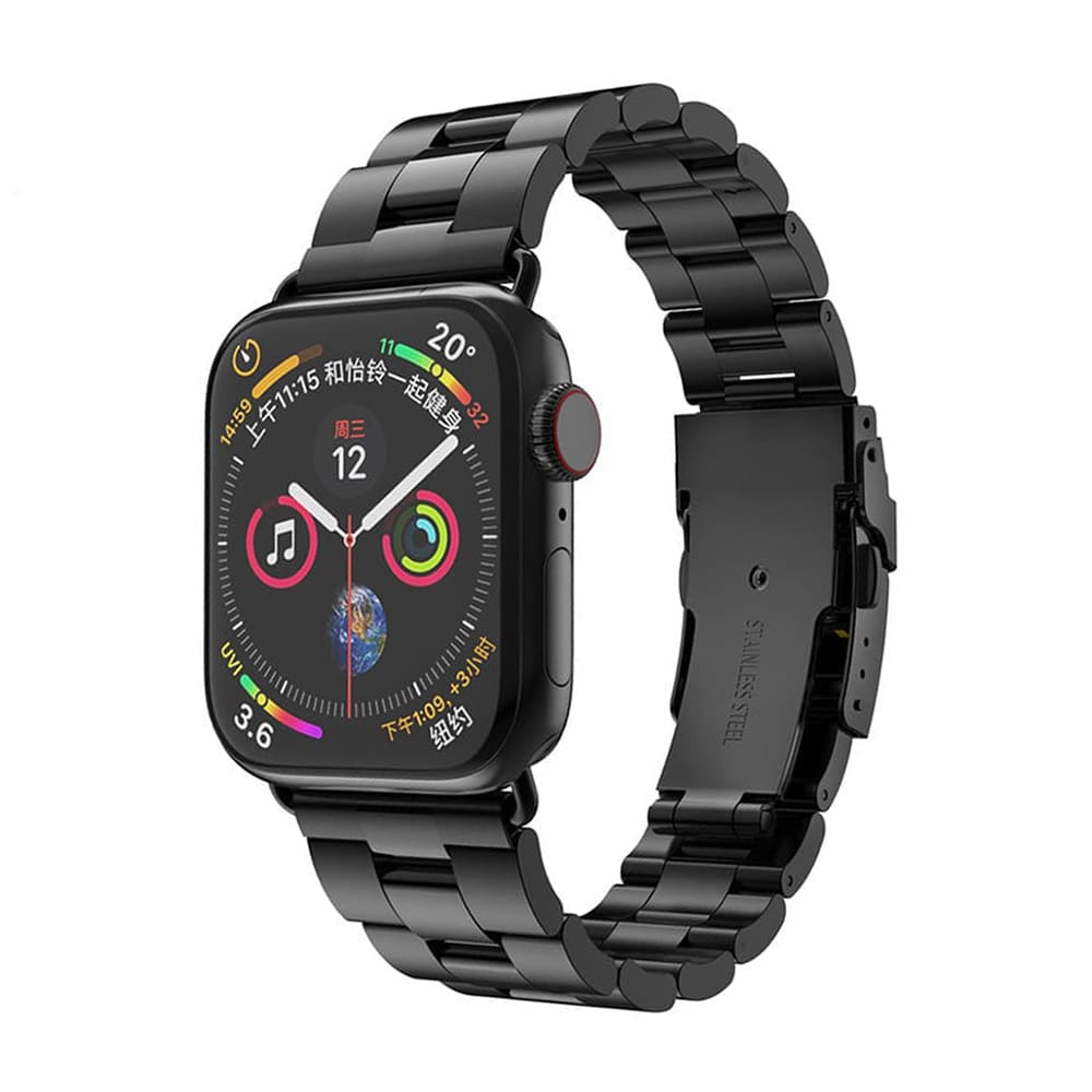 Techsuit W036 -ranneke Apple Watch 49mm / 46mm / 45mm / 44mm / 42mm -sarjoille, Musta