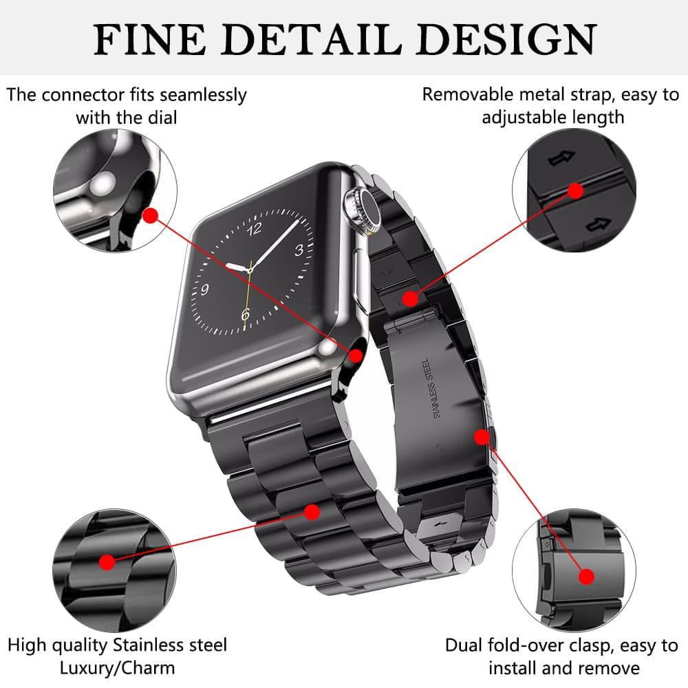 Techsuit W036 -ranneke Apple Watch 49mm / 46mm / 45mm / 44mm / 42mm -sarjoille, Musta