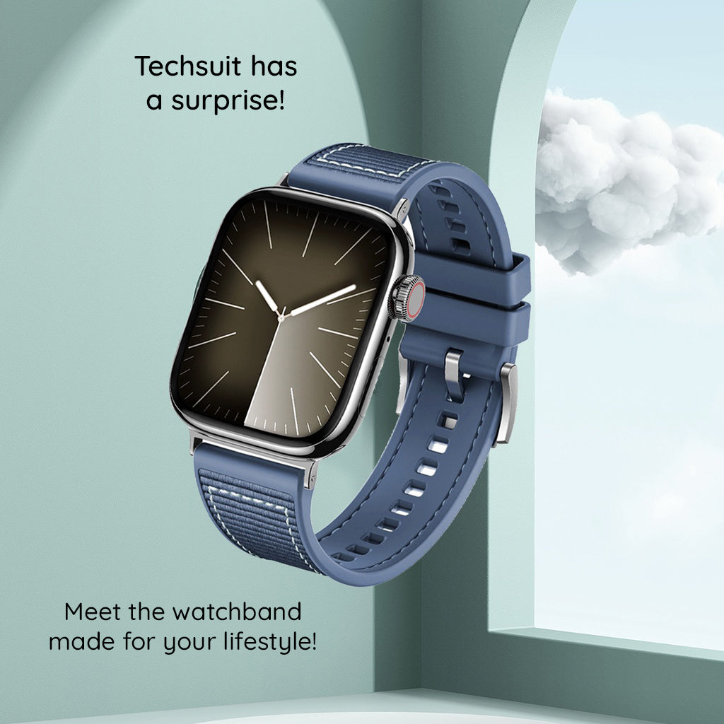Techsuit W051 -ranneke Apple Watch 49mm / 46mm / 45mm / 44mm / 42mm -sarjalle, Tummansininen