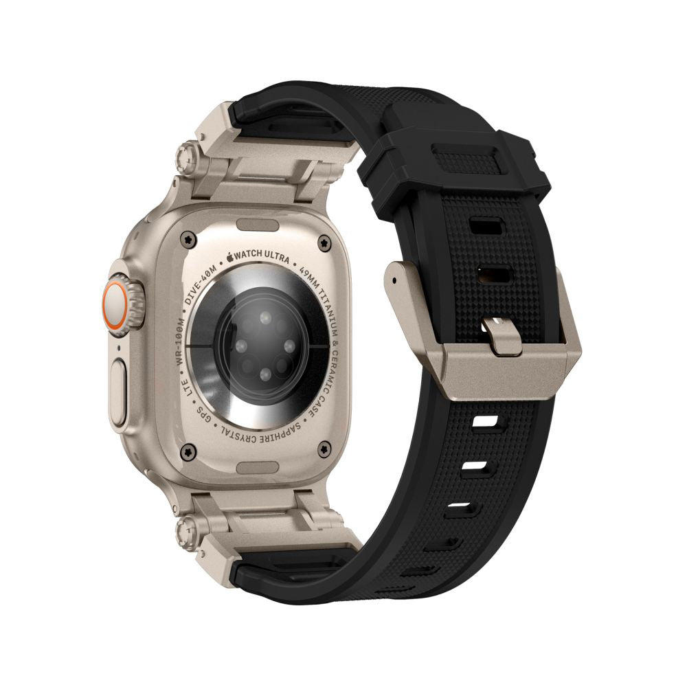 Techsuit W064 -ranneke Apple Watch 49mm / 46mm / 45mm / 44mm / 42mm -sarjoille, Musta Hopea