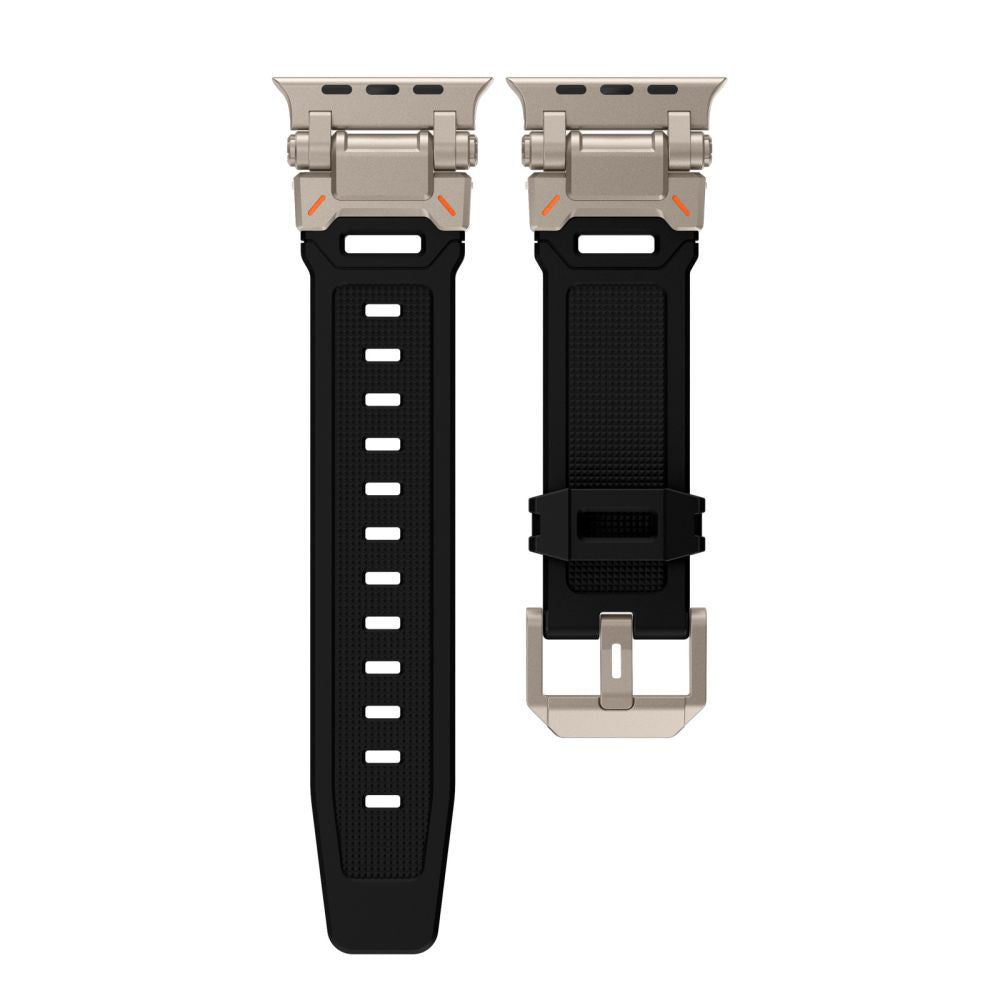 Techsuit W064 -ranneke Apple Watch 49mm / 46mm / 45mm / 44mm / 42mm -sarjoille, Musta Hopea