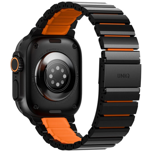 UNIQ Strova Flex -ranneke Apple Watch 49mm / 46mm / 45mm / 44mm / 42mm -sarjoille, Musta Oranssi
