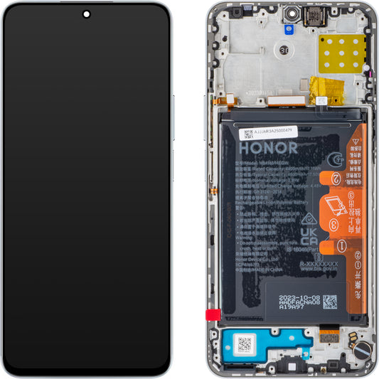 Näyttö kosketusnäytöllä Honor 90 Lite / X8a, kehyksen ja akun kanssa, Titanium Silver, Service Pack 0235AEUK 0235AEUK 0235AEUK