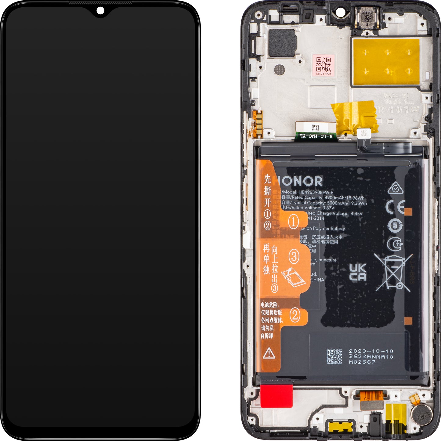 Kosketusnäyttö Honor 70 Lite, kehyksen ja akun kanssa, musta, huoltopaketti 0235AFJJJJ