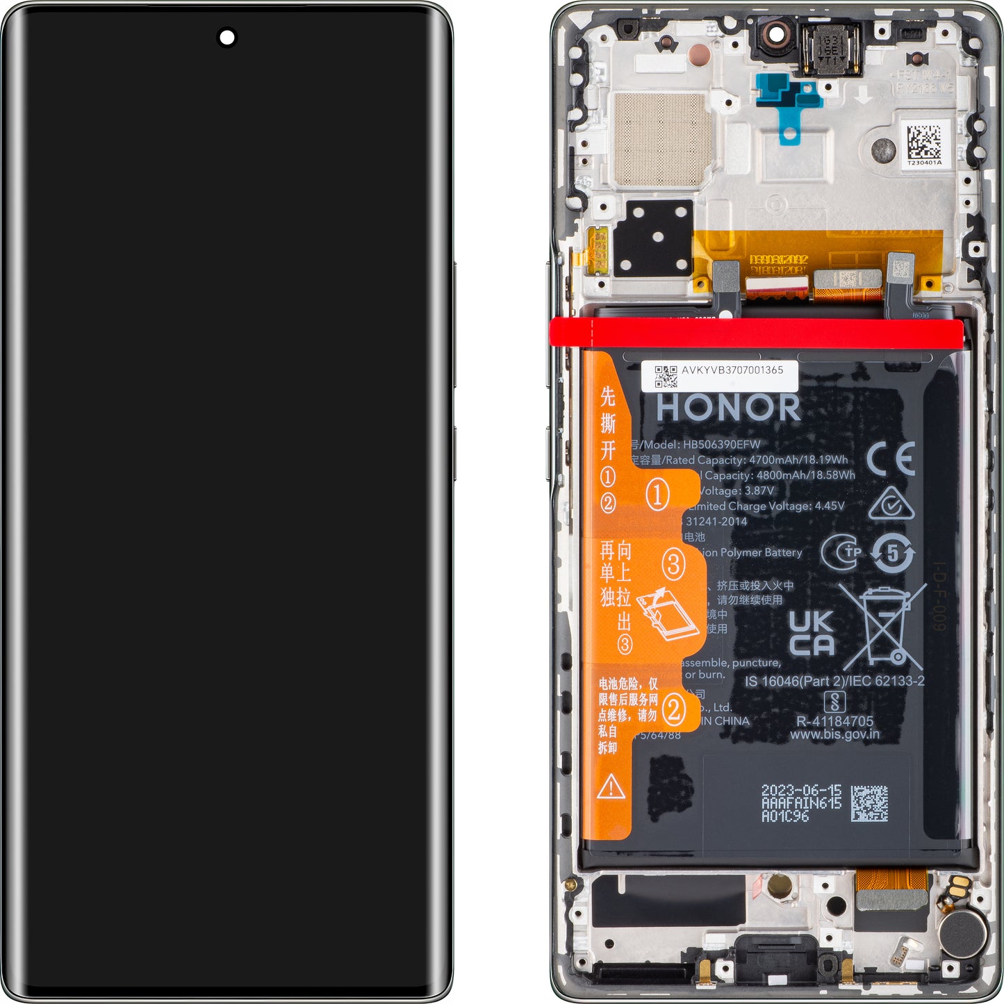Kosketusnäyttö Honor 70, kehyksellä ja akulla, keskiyönmusta, huoltopaketti 0235ACMF