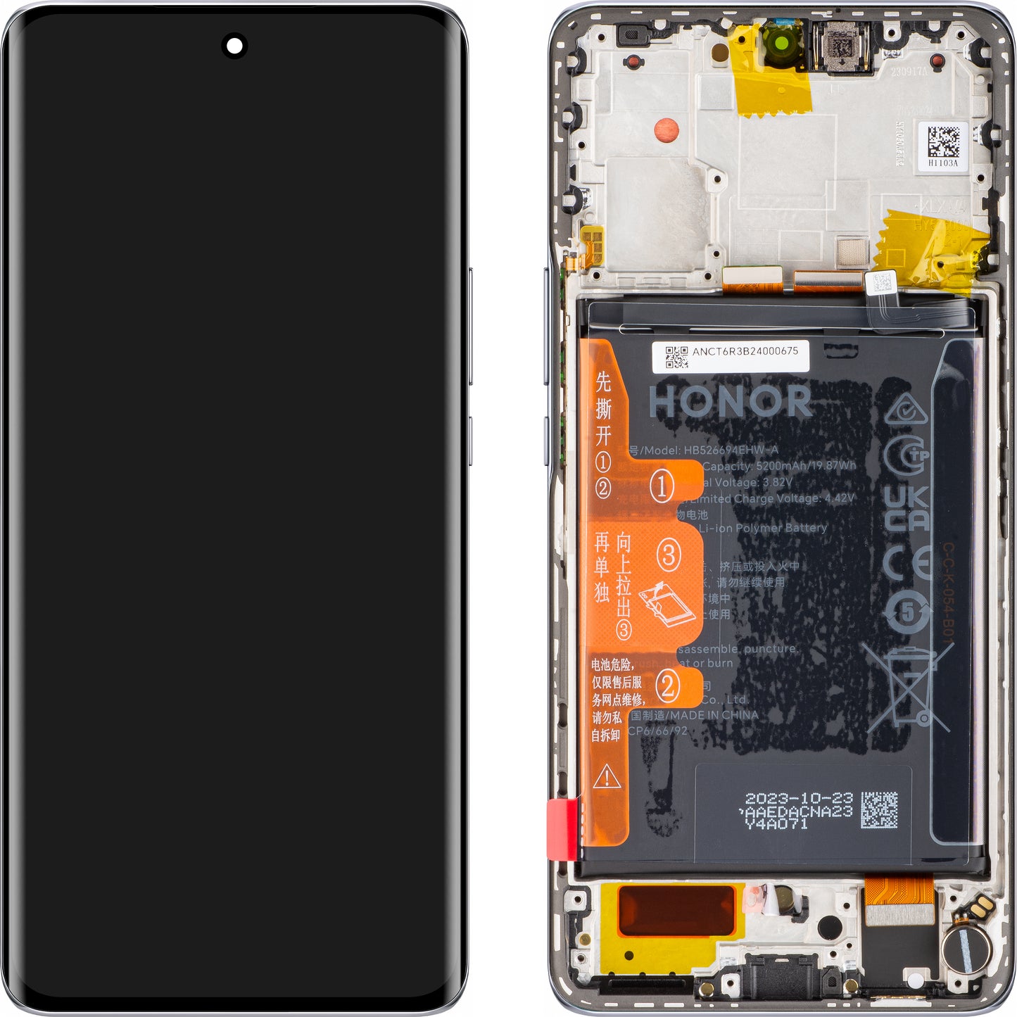 Kosketusnäyttö Kosketusnäyttö Honor Magic6 Lite, kehyksellä ja akulla, Titanium Silver, Service Pack 0235AHHR