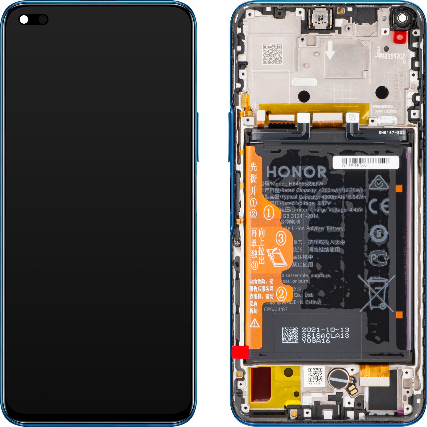 Kosketusnäyttö Honor 50 Lite, kehyksellä ja akulla, syvänmeren sininen, huoltopaketti 02354FMW