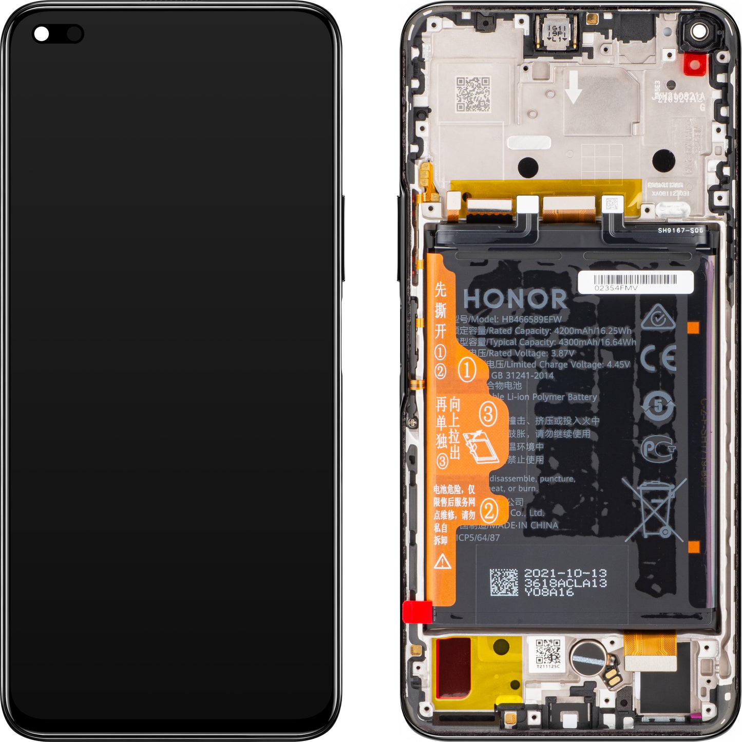 Kosketusnäyttö Honor 50 Lite, kehyksellä ja akulla, musta (Midnight Black), huoltopaketti 02354FMV