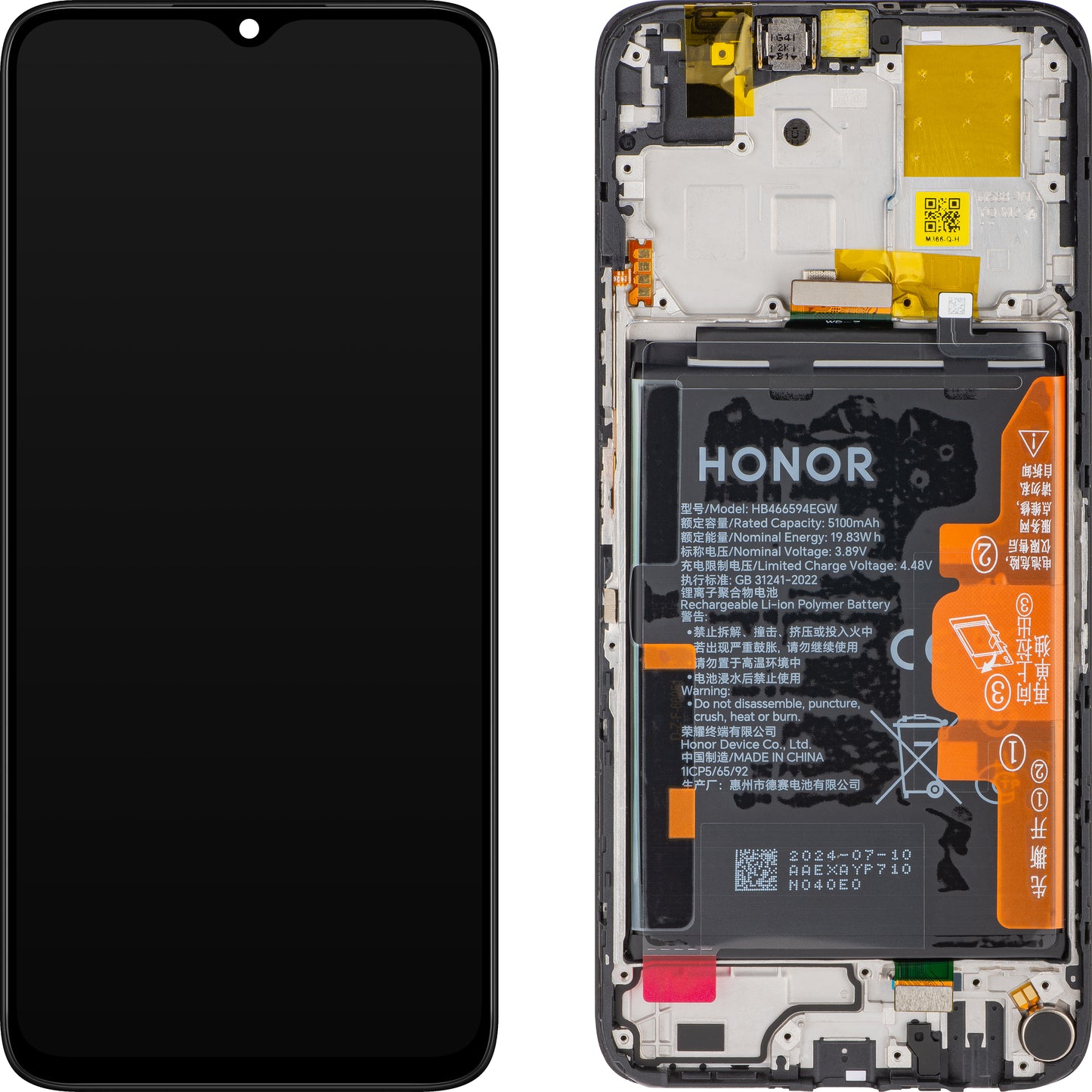 Honor X5 Plus / X6a kosketusnäyttö, kehys ja akku, musta, Service Pack 0235AJLY