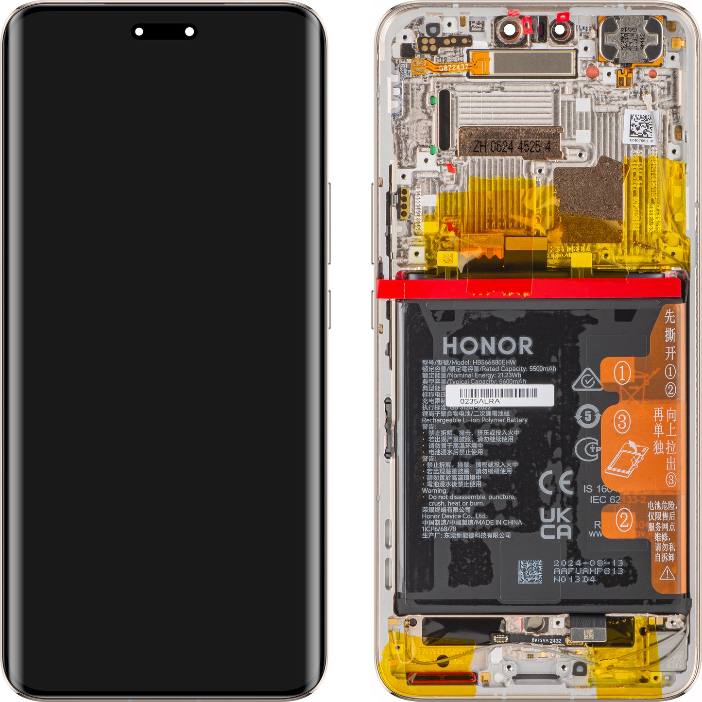 Honor Magic6 Pro -kosketusnäyttö, kehys ja akku, kulta, Service Pack 0235ALRA