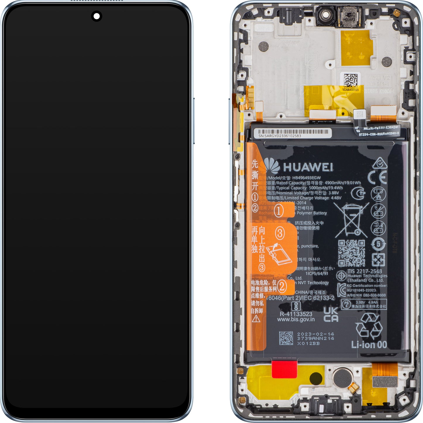 Display with Touchscreen Huawei nova Y90, with Frame and Battery, Crystal Blue, Service Pack 02355ARH