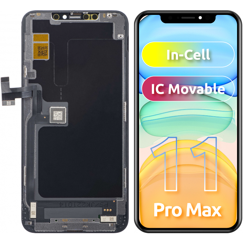 Näyttö JK-kosketusnäytöllä Apple iPhone 11 Pro Max:lle, kehyksellä, LCD In-Cell IC Movable -versio, Musta