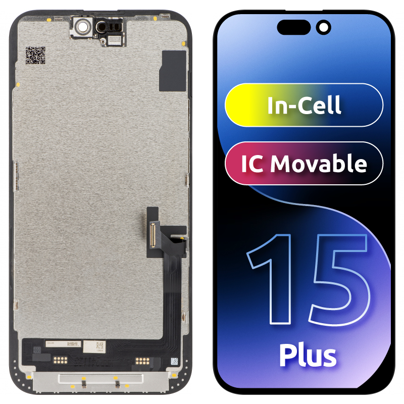 Näyttö JK kosketusnäytöllä Apple iPhone 15 Plus -malliin, kehyksellä, LCD In-Cell IC Movable -versio, Musta