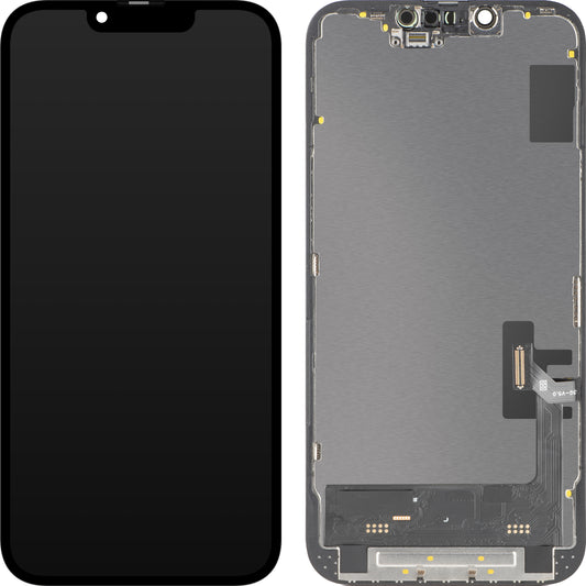 Näyttö MP Touchscreenillä yhteensopiva Apple iPhone 14:n kanssa, kehyksellä, Soft OLED FHD 120Hz IC Movable -versio, Musta