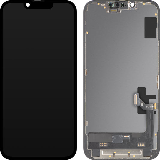 MP-kosketusnäyttö, yhteensopiva Apple iPhone 17e / 16e kanssa, kehyksellä, pehmeä OLED FHD 120Hz IC siirrettävä versio, musta