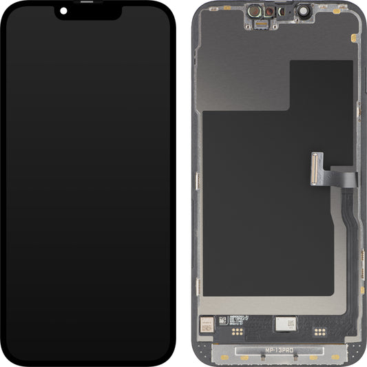 MP-kosketusnäyttö Apple iPhone 13 Pro -yhteensopiva, kehyksellä, Premium Soft OLED FHD 120Hz Diagnostiikka, Musta