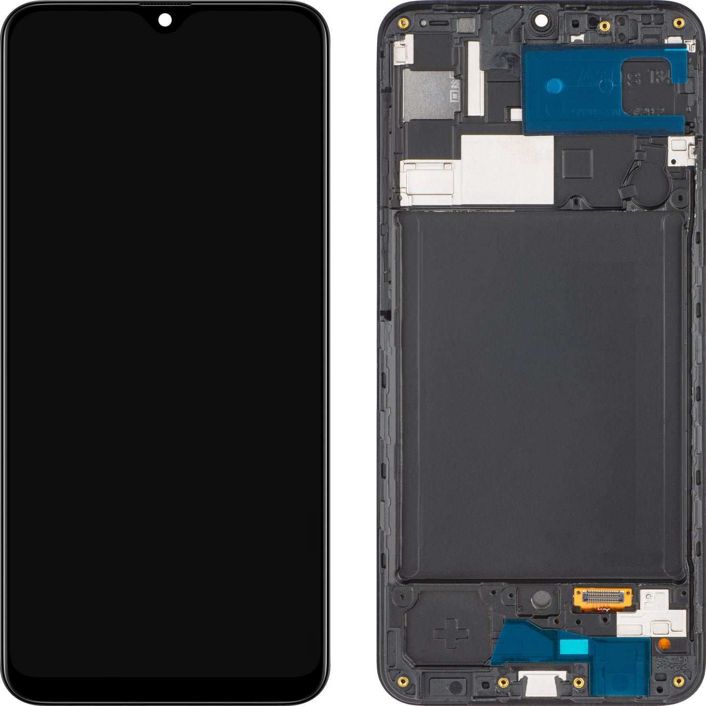 MP kosketusnäyttö yhteensopiva Samsung Galaxy A30s A307 kanssa, kehyksellä, musta