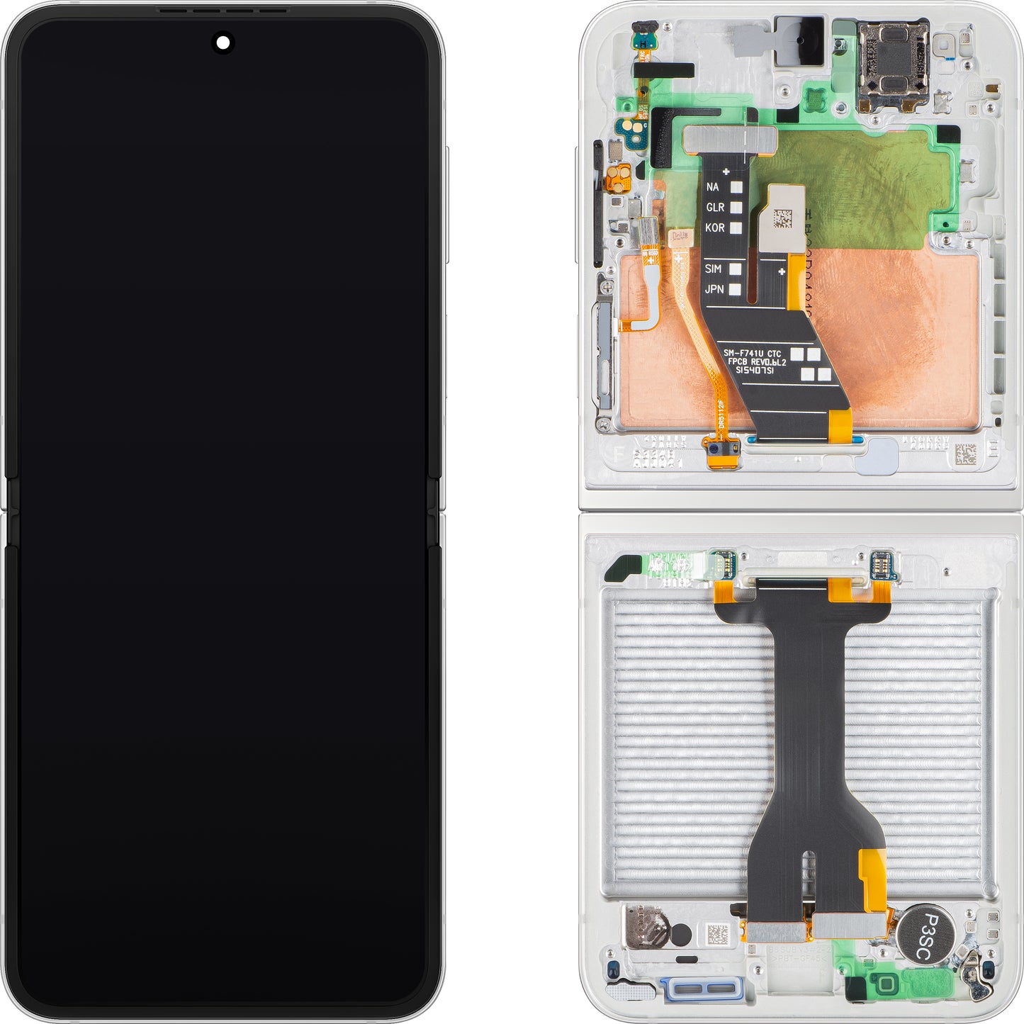 Näyttö kosketusnäytöllä Samsung Galaxy Z Flip6 F741, kehyksellä, sisäosalla, valkoinen, Service Pack GH82-35014F