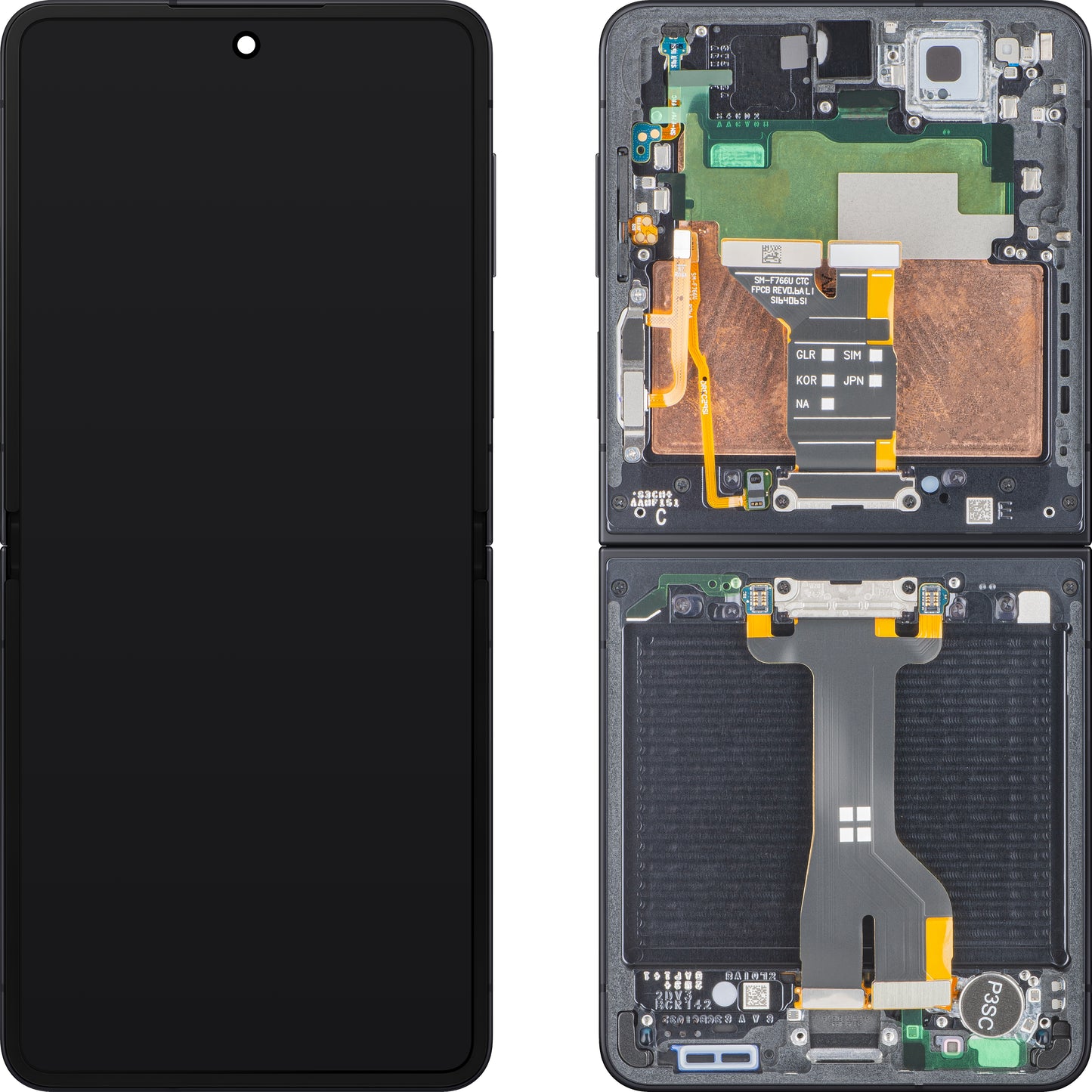 Näyttö kosketusnäytöllä Samsung Galaxy Z Flip7 F766, kehyksellä, sisäpuolella, musta (Jet Black), huoltopaketti GH82-37581C