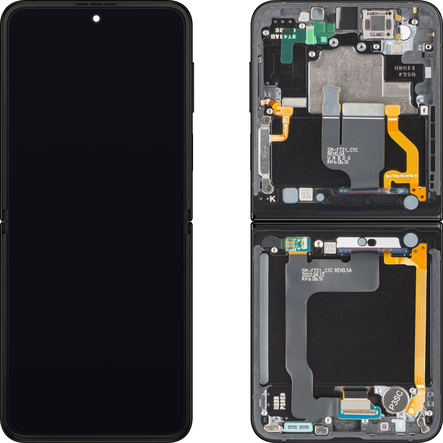 Samsung Galaxy Z Flip4 F721 kosketusnäyttö, kehys, sisäosa, musta, Service Pack GH82-29440E