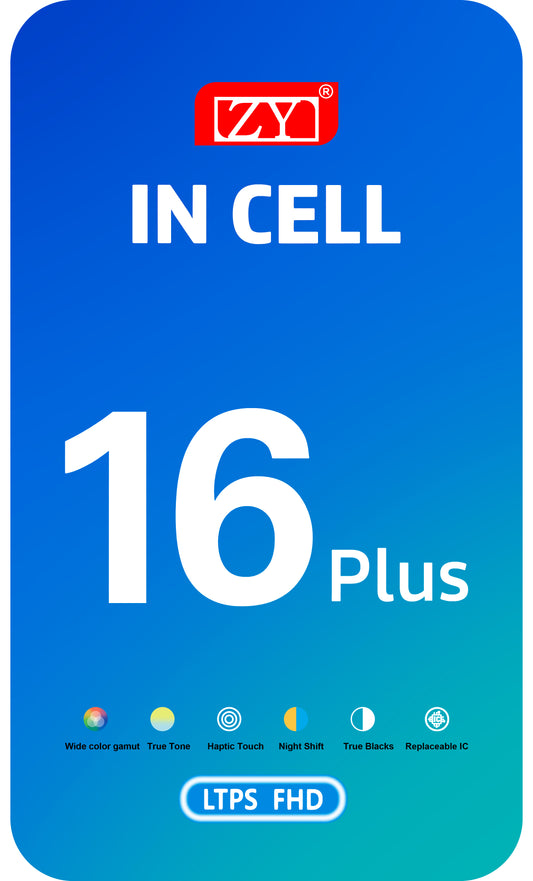 ZY-näyttö kosketusnäytöllä Apple iPhone 16 Plus -laitteelle, kehyksellä, LCD In-Cell -versio, Musta