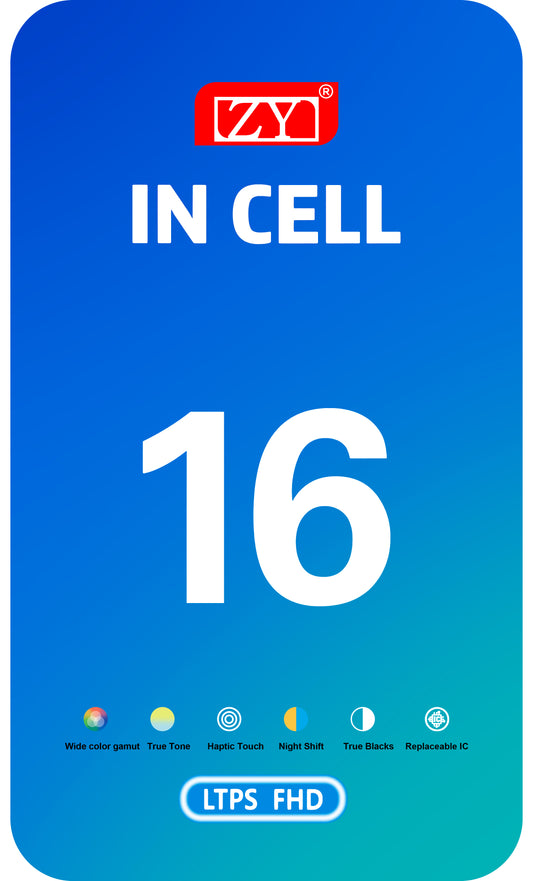 ZY-näyttö kosketusnäytöllä Apple iPhone 16:lle, kehyksellä, In-Cell LCD-versio, Musta