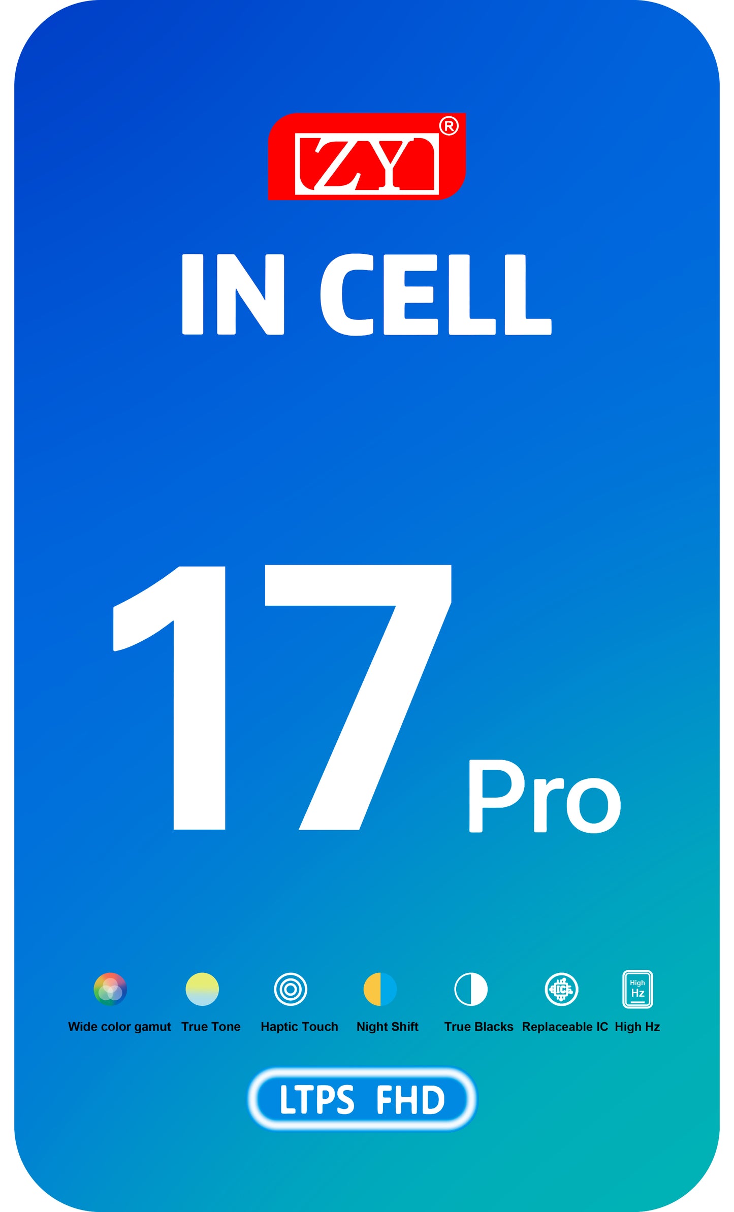 ZY-näyttö kosketusnäytöllä Apple iPhone 17 Prolle, kehyksellä, liikuteltava In-Cell IC LCD -versio, musta