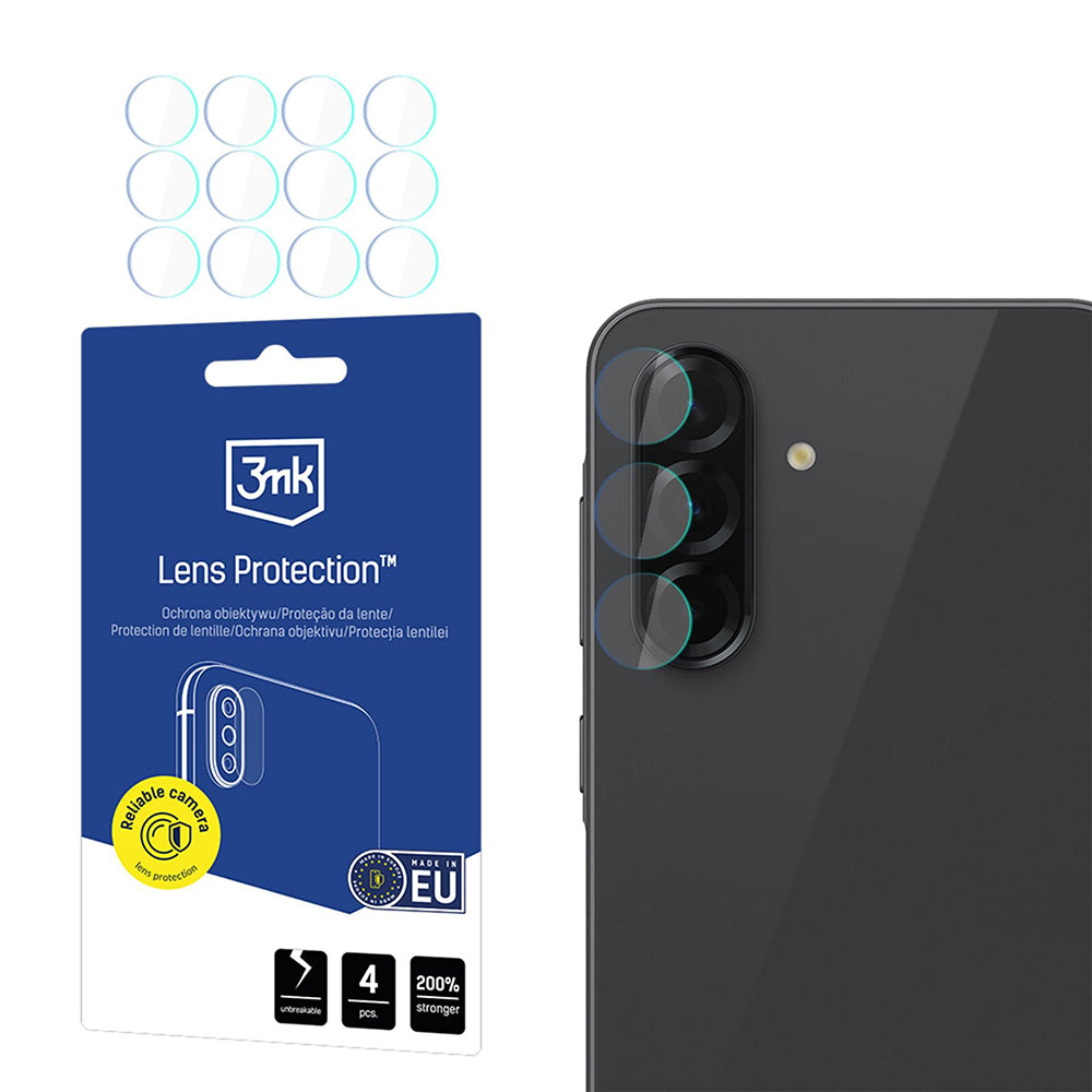 3MK Protection takakameran suojakalvo Samsung Galaxy A57 5G / A37 5G:lle, karkaistu lasi, 4 kappaleen setti, läpinäkyvä