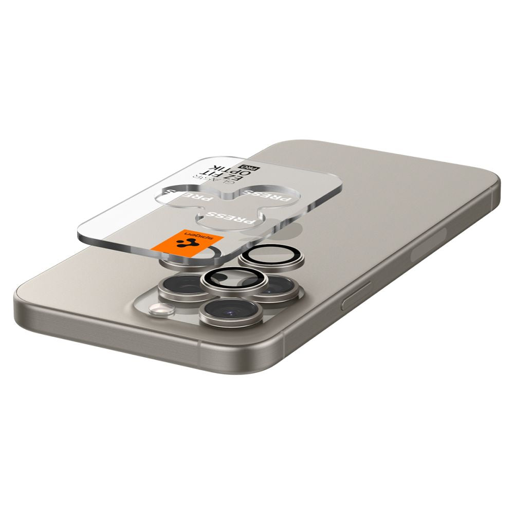 Takakameran suojakalvo Spigen EZ FIT Apple iPhone 15 Pro Max / 15 Pro, lasisuojattu, 2 kpl, harmaa AGL07163