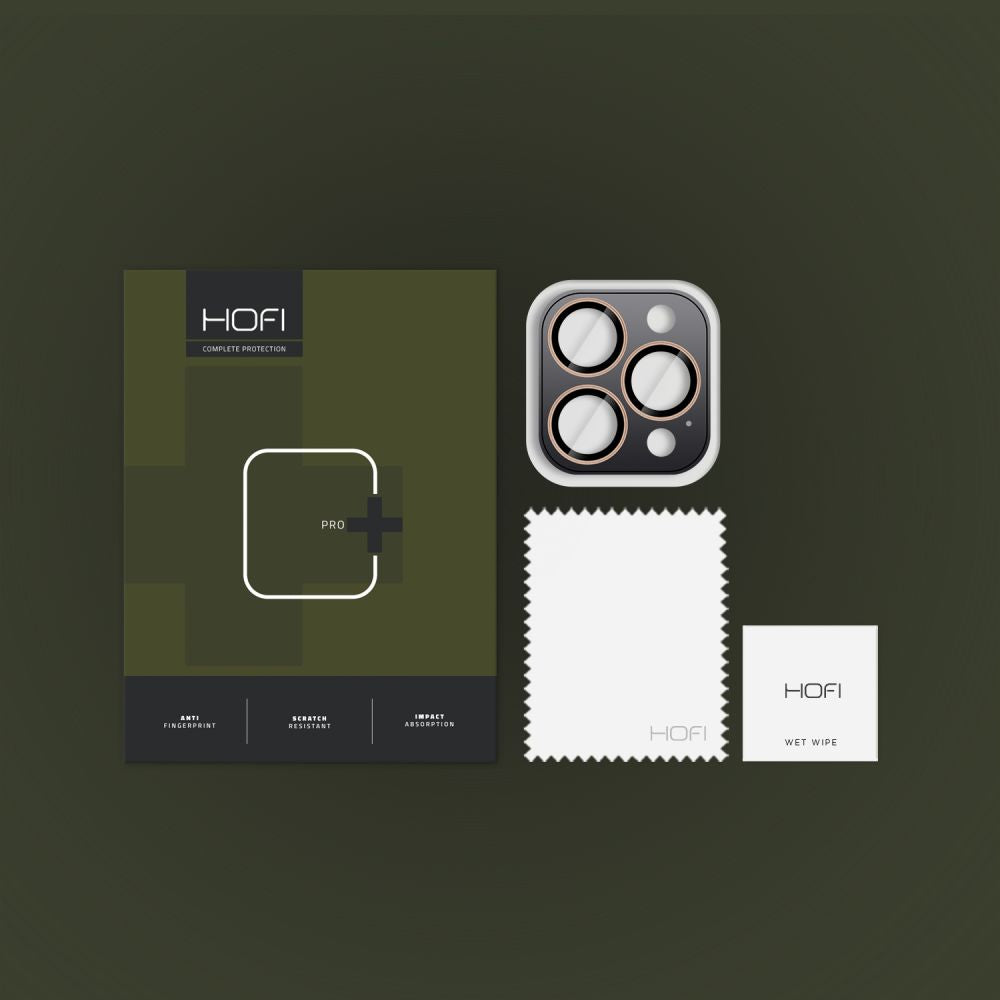 Suojakalvo HOFI CamRing PRO+ Apple iPhone 17 Pro / 16 Pro Max / 16 Pro takakameralle, Karkaistu lasi, Kultainen